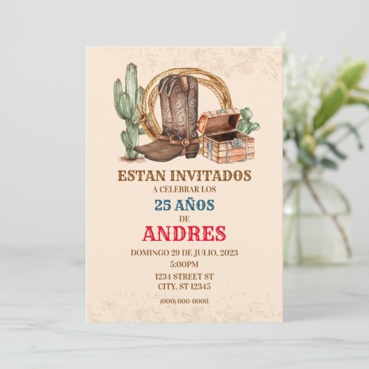 UITNODIGING VAN CUMPLEANOS VAQUERO-FIESTA VAQUERA (Staand voorkant)