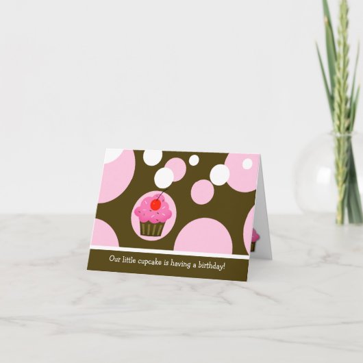 Uitnodiging van Cupcake van de kers de Bruine/Roze (Voorkant)