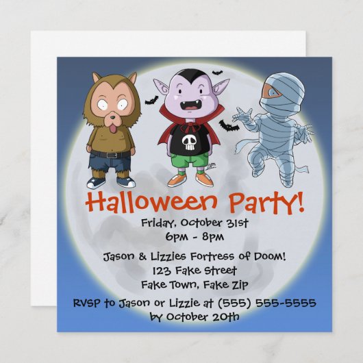 Uitnodiging van Cute en Fun Monsters Halloween Par (Voorkant / Achterkant)