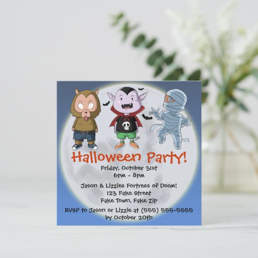 Uitnodiging van Cute en Fun Monsters Halloween Par (Staand voorkant)