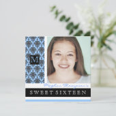 uitnodiging van Damask Monogram Sweet 16 Party (Staand voorkant)
