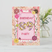 uitnodiging van de 89e verjaardag met floral lijst (Staand voorkant)