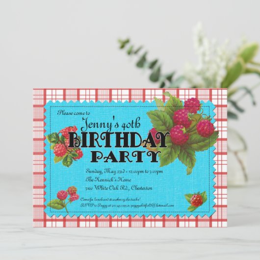 Uitnodiging van de Afraberry Birthday Party (Staand voorkant)