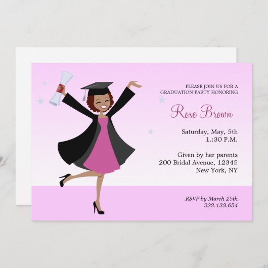 Uitnodiging van de afstuderen Afrikaanse Amerikaan (Voorkant / Achterkant)