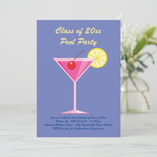 Uitnodiging van de afstuderen-poolpartij in Paars (Staand voorkant)