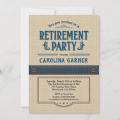 Uitnodiging van de aftredingspartij. Classy burlap (Voorkant)