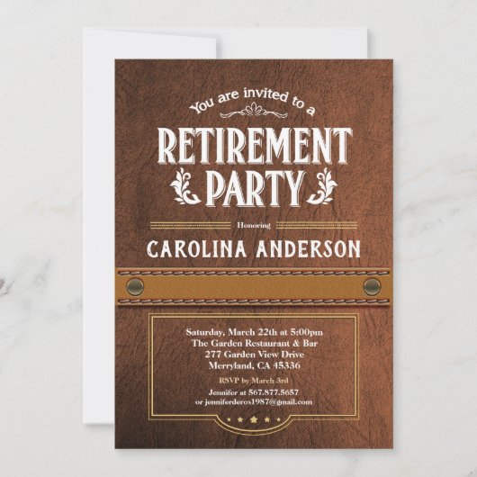 Uitnodiging van de aftredingspartij. Classy faux l (Voorkant)