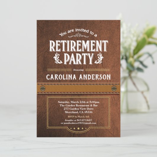 Uitnodiging van de aftredingspartij. Classy faux l (Staand voorkant)
