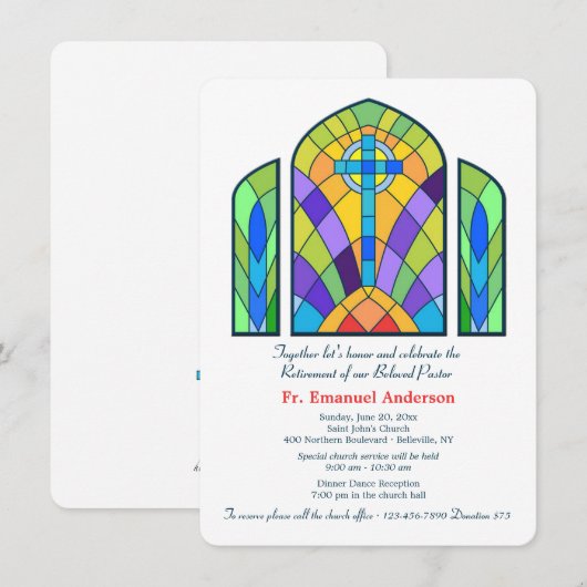 Uitnodiging van de aftredingspartij Glas in lood (Voorkant / Achterkant)