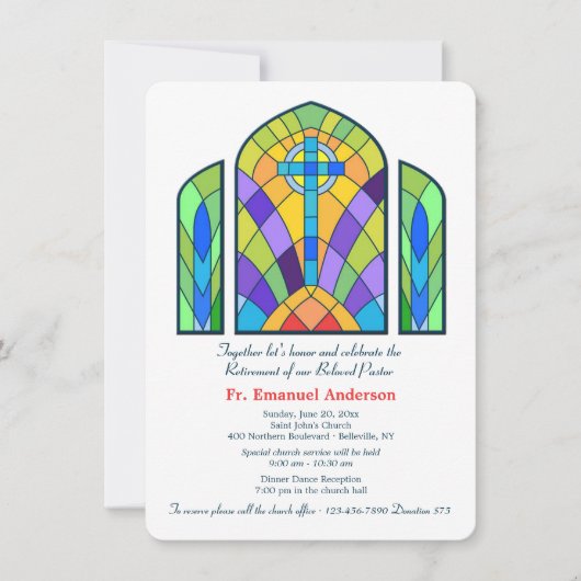 Uitnodiging van de aftredingspartij Glas in lood (Voorkant)