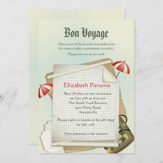 Uitnodiging van de aftredingspartij voor reisplann (Voorkant / Achterkant)