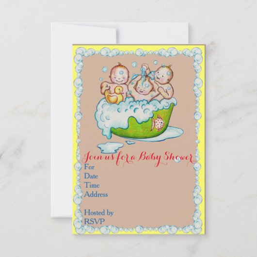 uitnodiging van de baby shower voor triplets (Voorkant)