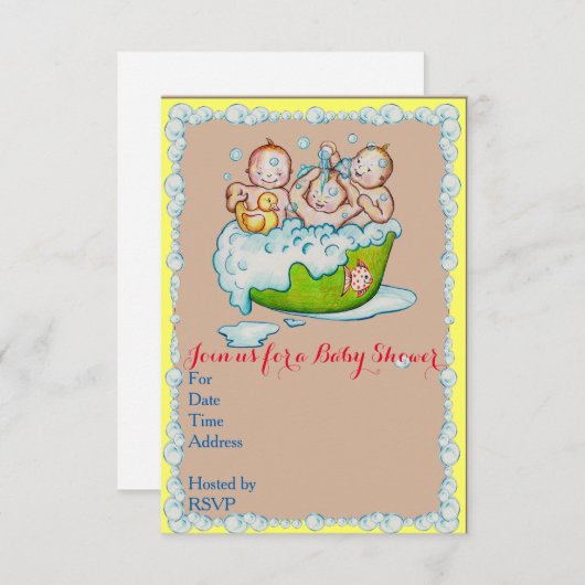 uitnodiging van de baby shower voor triplets (Voorkant / Achterkant)