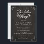 Uitnodiging van de Bachelor-partij in Chalkboard<br><div class="desc">Een Uitnodiging van de Bachelor van de Partij van het Chalkboard ter ere van de groom-te-worden.  geïnspireerde elementen met elegant vet kalligrafisch script en ornamenten.</div>