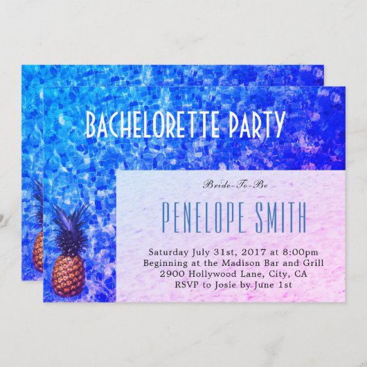 Uitnodiging van de Bachelorette-partij - Pool/zome (Voorkant / Achterkant)
