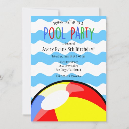 Uitnodiging van de Ball Birthday Pool Party (Voorkant)