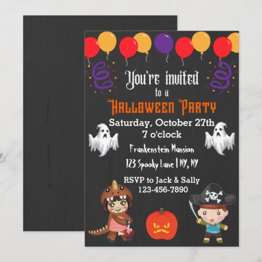 Uitnodiging van de Balloons Halloween-partij (Voorkant / Achterkant)