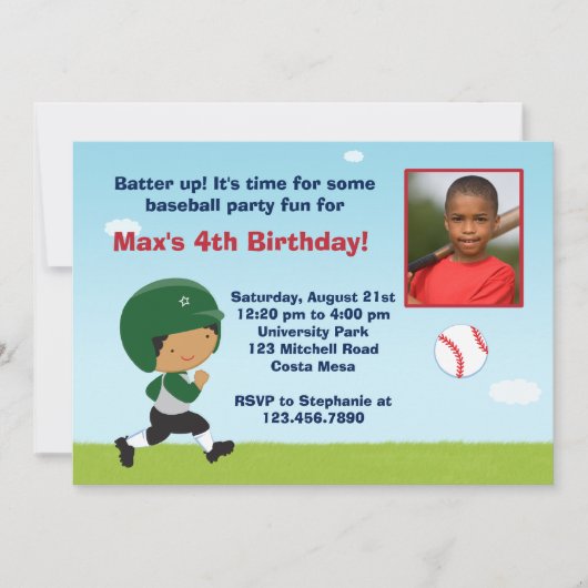 Uitnodiging van de Baseball Birthday Party (Voorkant)