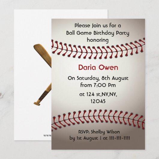 Uitnodiging van de Baseball Birthday Party (Voorkant / Achterkant)