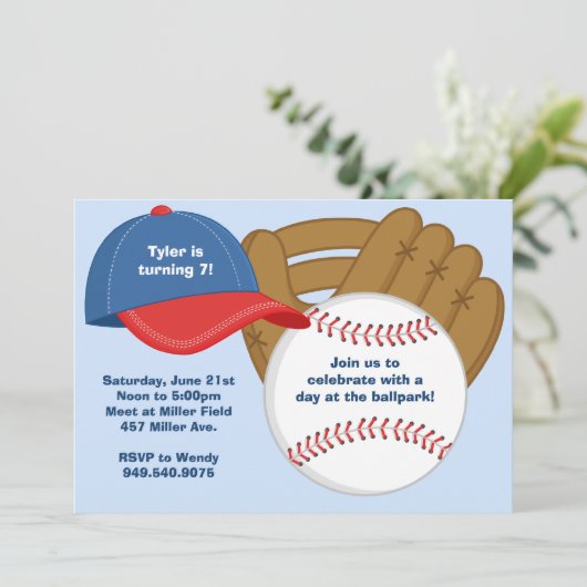 Uitnodiging van de Baseball Birthday Party (Staand voorkant)