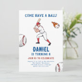 Uitnodiging van de Baseball Birthday Party (Staand voorkant)