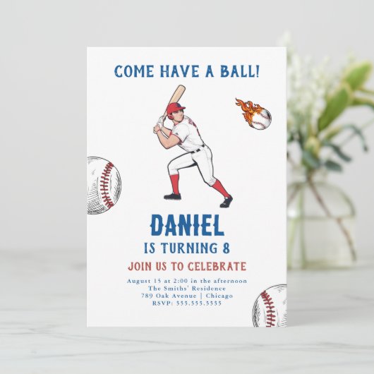 Uitnodiging van de Baseball Birthday Party (Staand voorkant)