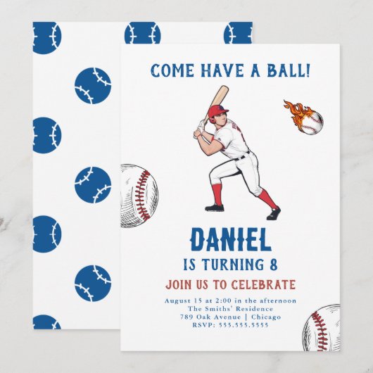 Uitnodiging van de Baseball Birthday Party (Voorkant / Achterkant)