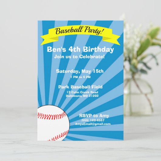 Uitnodiging van de Baseball Birthday Party (Staand voorkant)