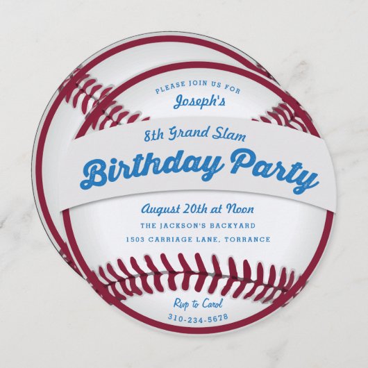 Uitnodiging van de Baseball Birthday Party (Voorkant / Achterkant)
