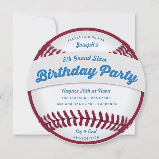 Uitnodiging van de Baseball Birthday Party (Voorkant)
