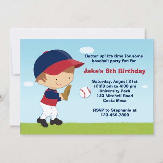 Uitnodiging van de Baseball Birthday Party (Voorkant)