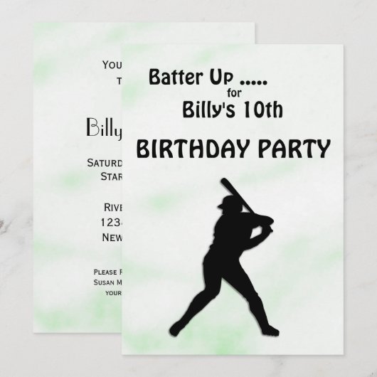 Uitnodiging van de Baseball Birthday Party (Voorkant / Achterkant)