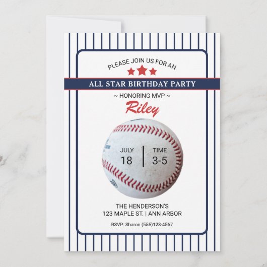 Uitnodiging van de Baseball Birthday Party (Achterkant)