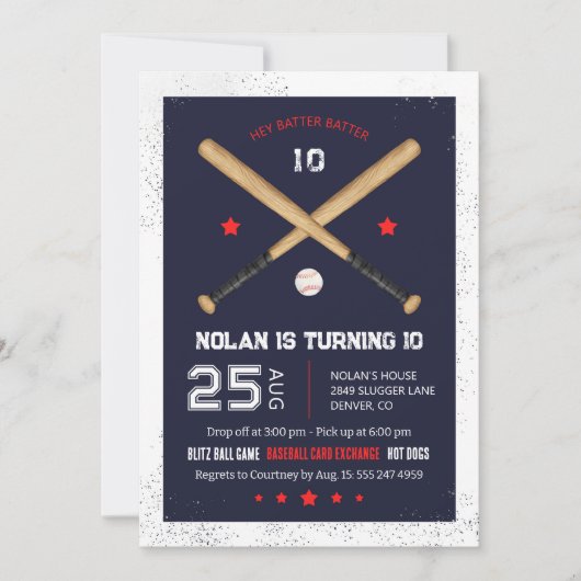Uitnodiging van de Baseball Birthday Party (Voorkant)