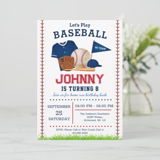 Uitnodiging van de Baseball Birthday Party (Staand voorkant)