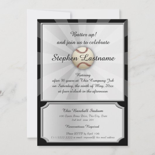 Uitnodiging van de Baseball Field Pass Retirement (Achterkant)