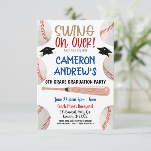 Uitnodiging van de Baseball Graduation Party (Staand voorkant)