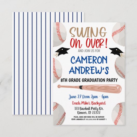 Uitnodiging van de Baseball Graduation Party (Voorkant / Achterkant)