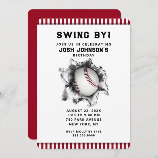 Uitnodiging van de Baseball Party (Voorkant / Achterkant)