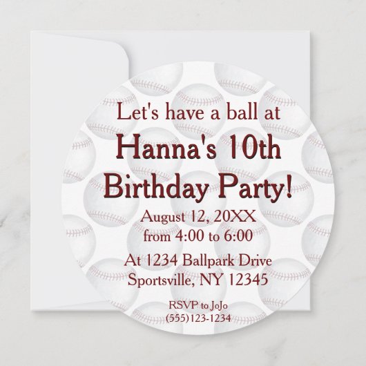 Uitnodiging van de Baseball Party (Achterkant)