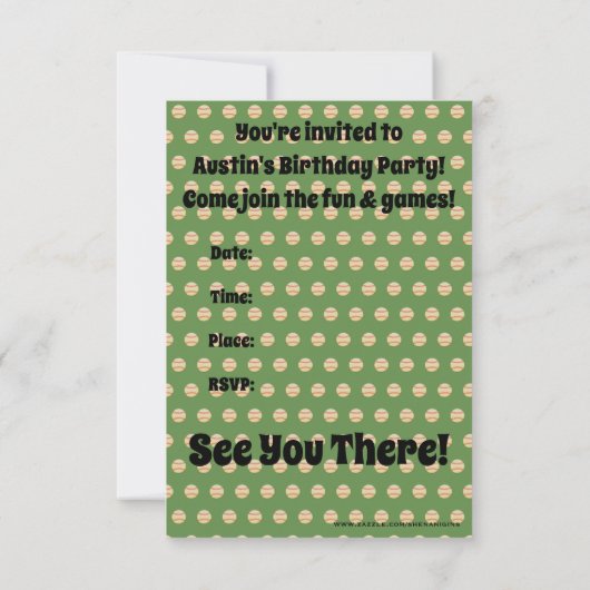 Uitnodiging van de Baseball Party (Achterkant)