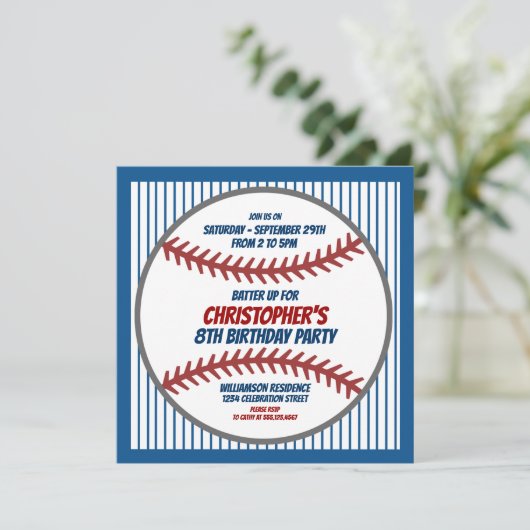 Uitnodiging van de Baseball Party voor kinderen (Staand voorkant)