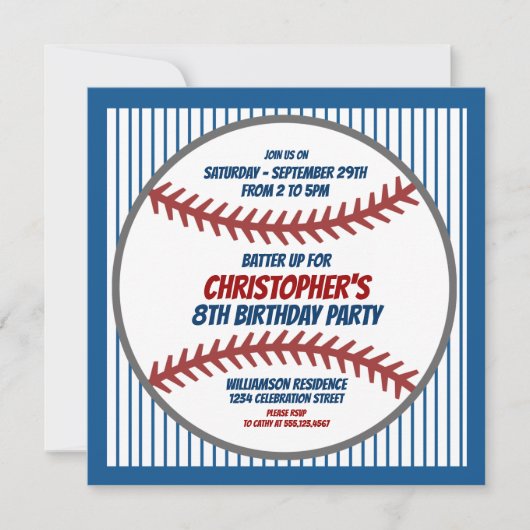 Uitnodiging van de Baseball Party voor kinderen (Voorkant)