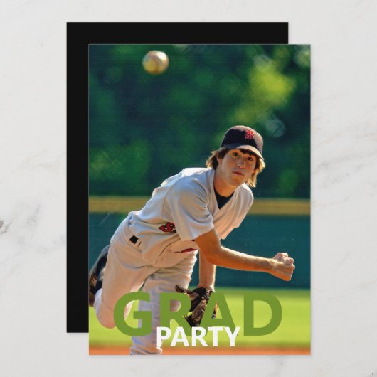 Uitnodiging van de Baseball Photo Graduparty (Voorkant / Achterkant)