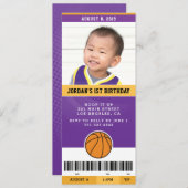 Uitnodiging van de Basketball Birthday (Paars en g (Voorkant / Achterkant)
