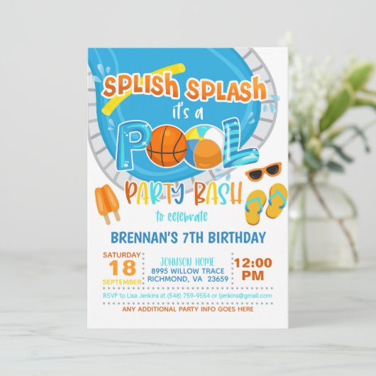 Uitnodiging van de Basketball Pool - Jongen - Wit (Staand voorkant)