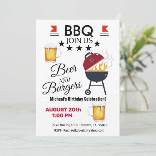 Uitnodiging van de BBQ Beer en Burgers om de dag v (Staand voorkant)