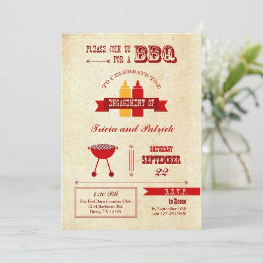 Uitnodiging van de BBQ Engagement Party (Staand voorkant)