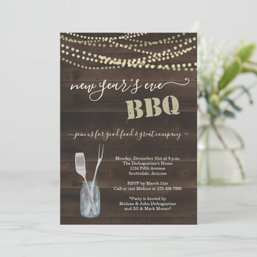 Uitnodiging van de BBQ-partij in New Year - Rustic (Staand voorkant)