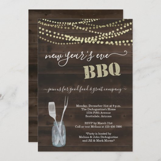 Uitnodiging van de BBQ-partij in New Year - Rustic (Voorkant / Achterkant)
